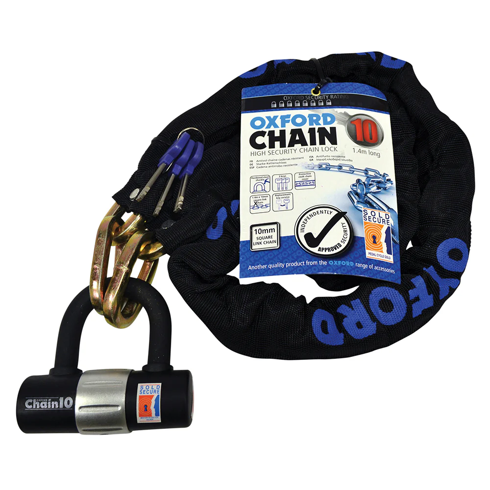 Oxford Chain 10 Chain Lock & Mini Shackle 10mm x 1400mm Sold Secure Gold - Image 4