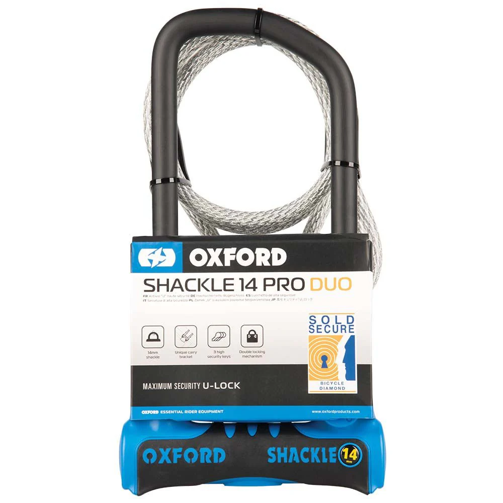Oxford Shackle 14 Pro Duo U-lock & cable 320mmx117mm - Image 2